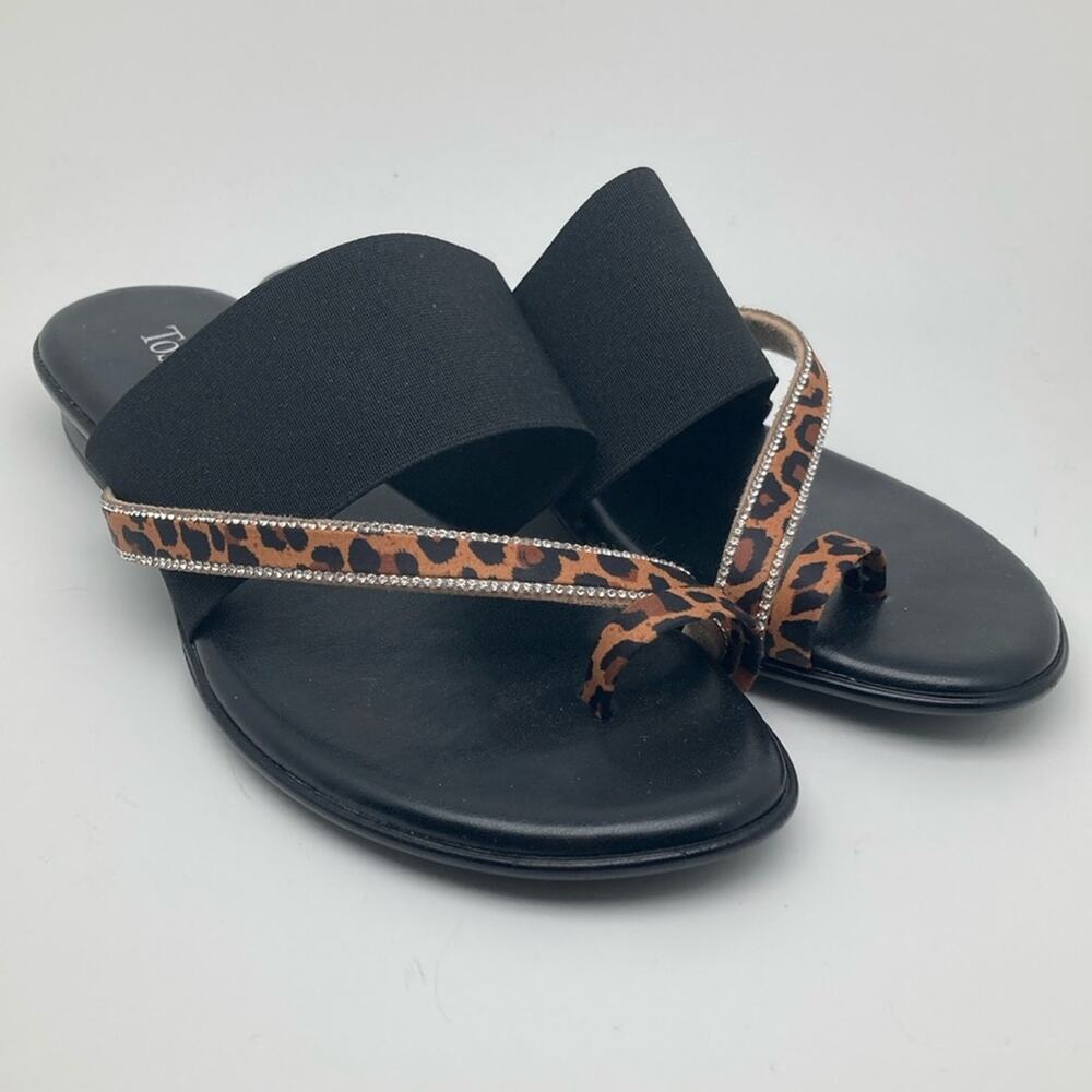 Toscanella Womens Leopard Strap Thong Sandal Size 9 1/2